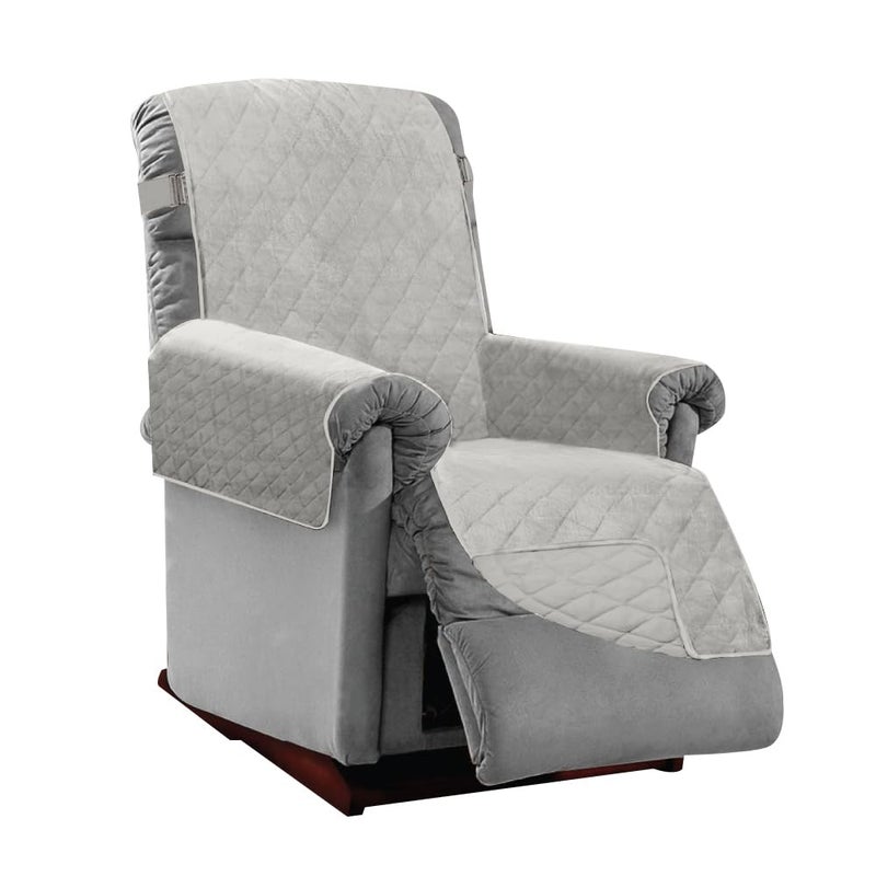 Sofa Shield Recliner Slip Cover with Patented Strap, Cushion Protector, US Designed Reversible Stain and Dog Tear Resistant Slipcover, 25 inch Seat, Washable Covers for Dogs Pets, Light Gray - Image 1